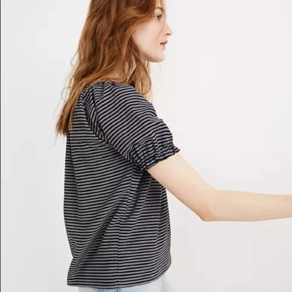 Madewell | Texture & Thread Peasant Top Deep Navy Ellis Striped Blue/White (XS) - Picture 2 of 16
